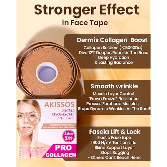 Akissos GEN II 3-IN-1 COLLAGEN FACE TAPE | WRINKLE PLASTER | NASOLABIAL WRINKLE PLASTER | ANTI WRINKLE PLASTER FACE | FOREHEAD WRINKLES & LIP WRINKLES SMOOTHING PATCHES SKIN COLOURS 2.5 CM X 500 CM - Image 3